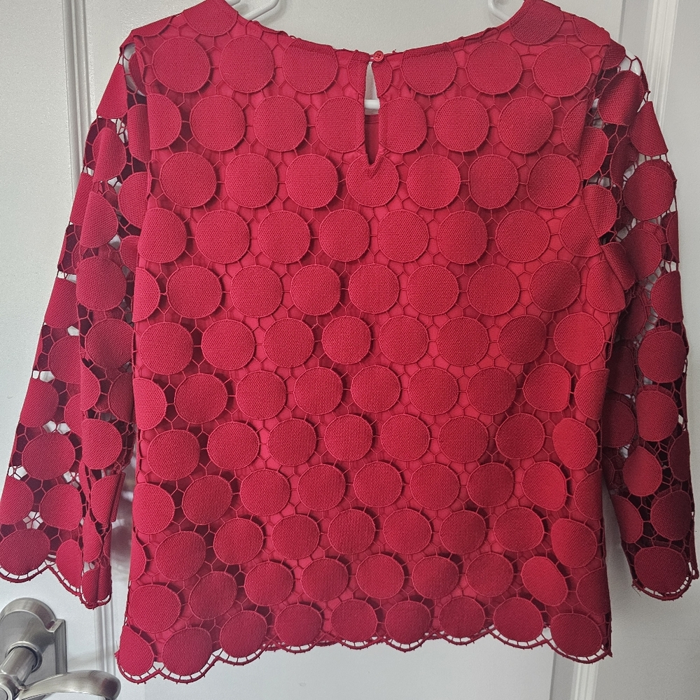 Talbots Opulent Dot Red Medallion Lace Blouse Size XS - Picture 3 of 5